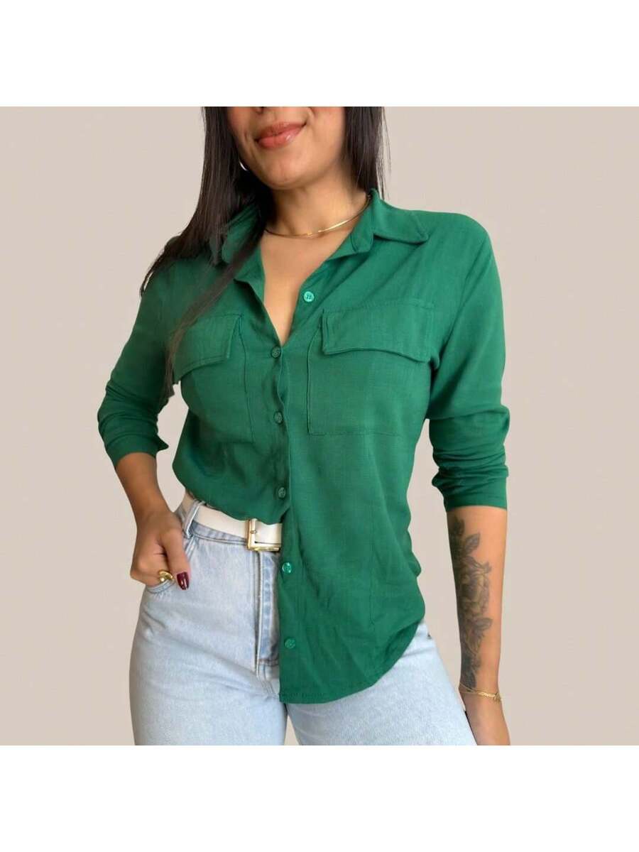 Camisa Social Feminina Manga Longa