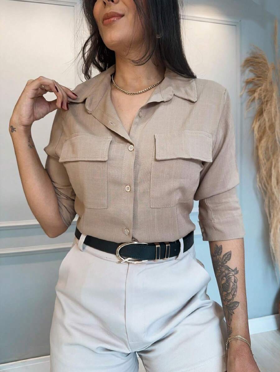 Camisa Social Feminina Manga Longa