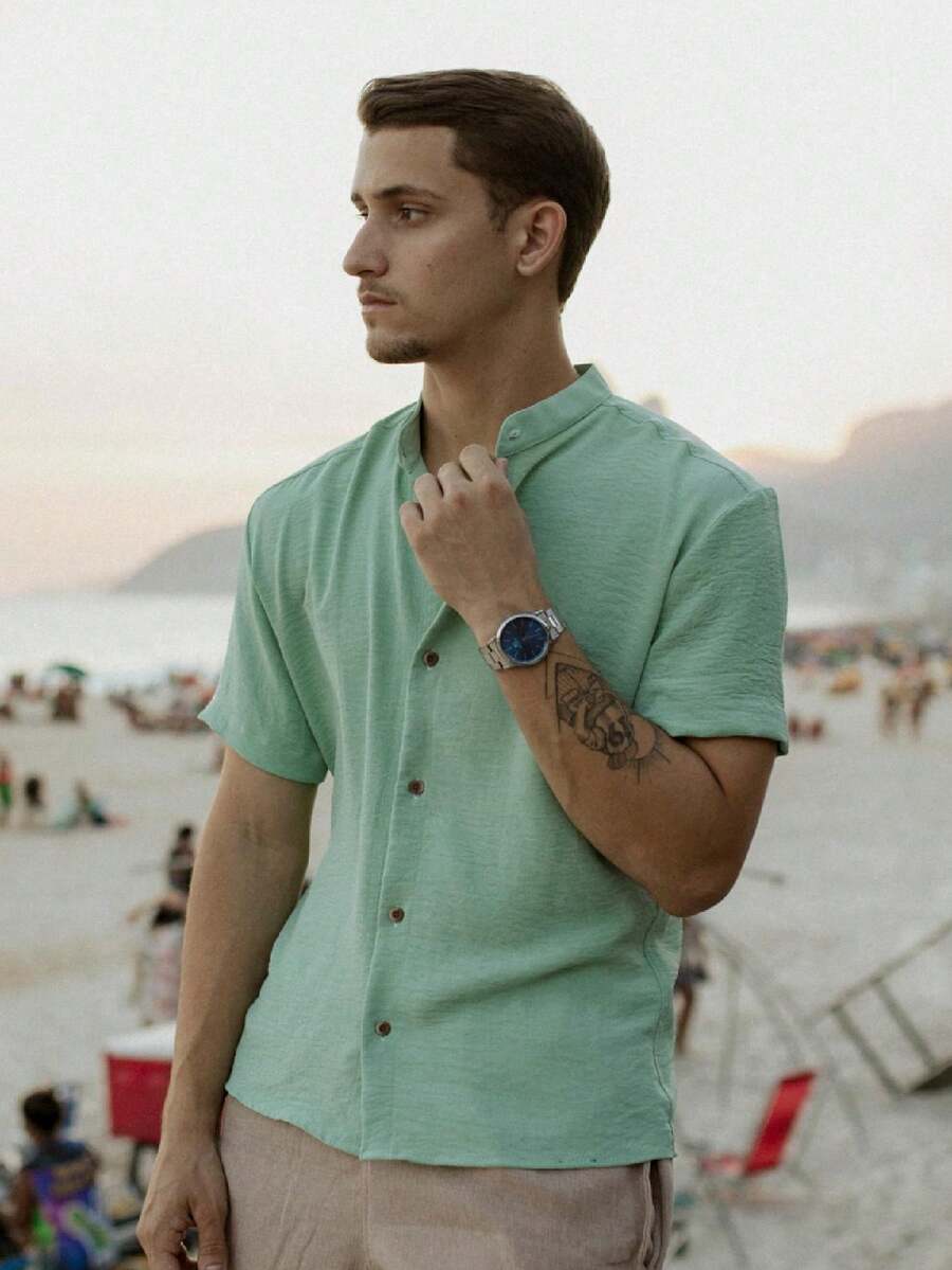 Camisa Masculina Manga Curta Gola Padre Qualidade Premium