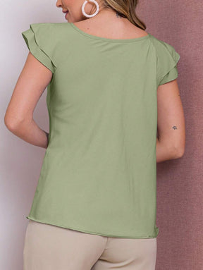 Blusa Feminina Babado Manga Curta Regata Moda Verão