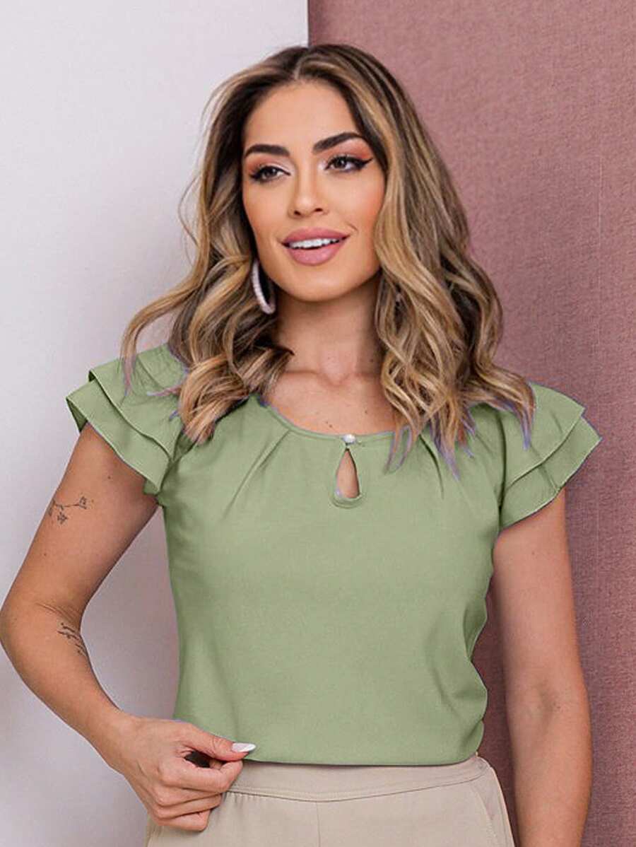 Blusa Feminina Babado Manga Curta Regata Moda Verão