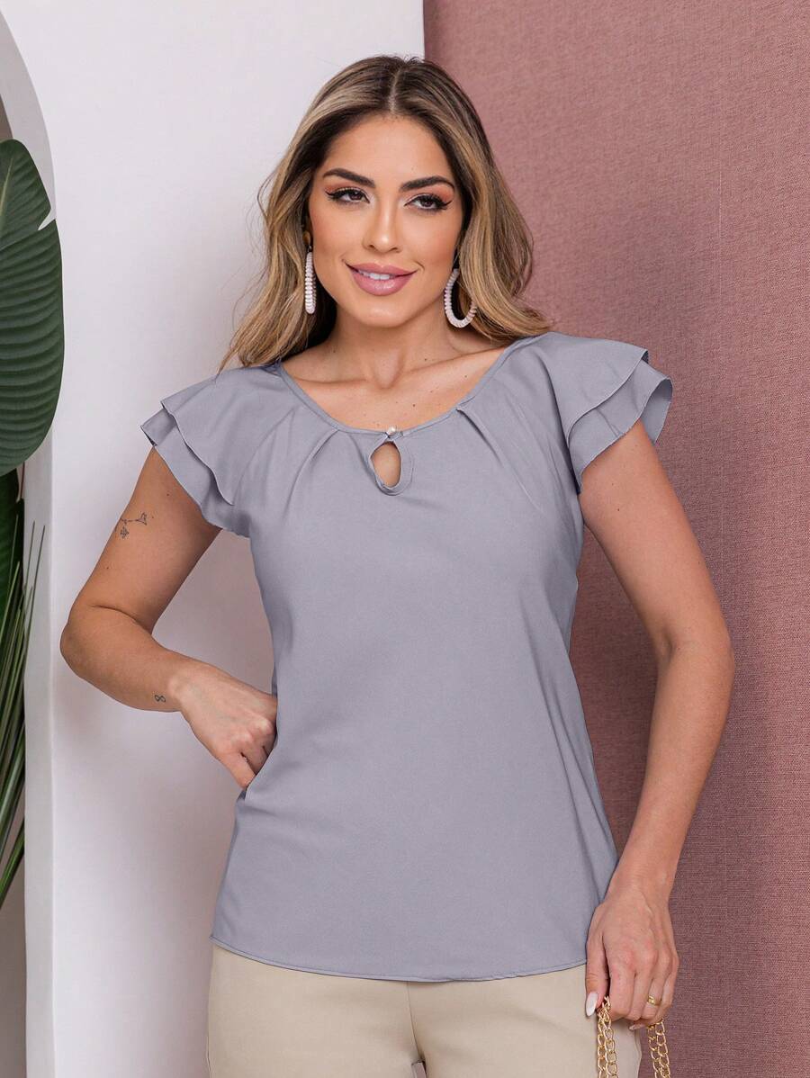 Blusa Feminina Babado Manga Curta Regata Moda Verão