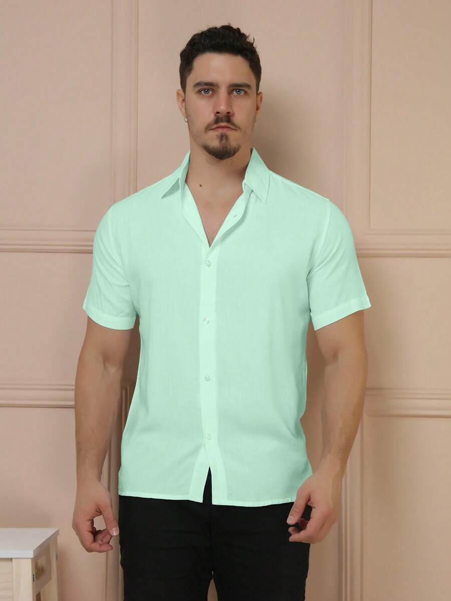 Camisa Social Masculino Manga Curta De Botão Lisa