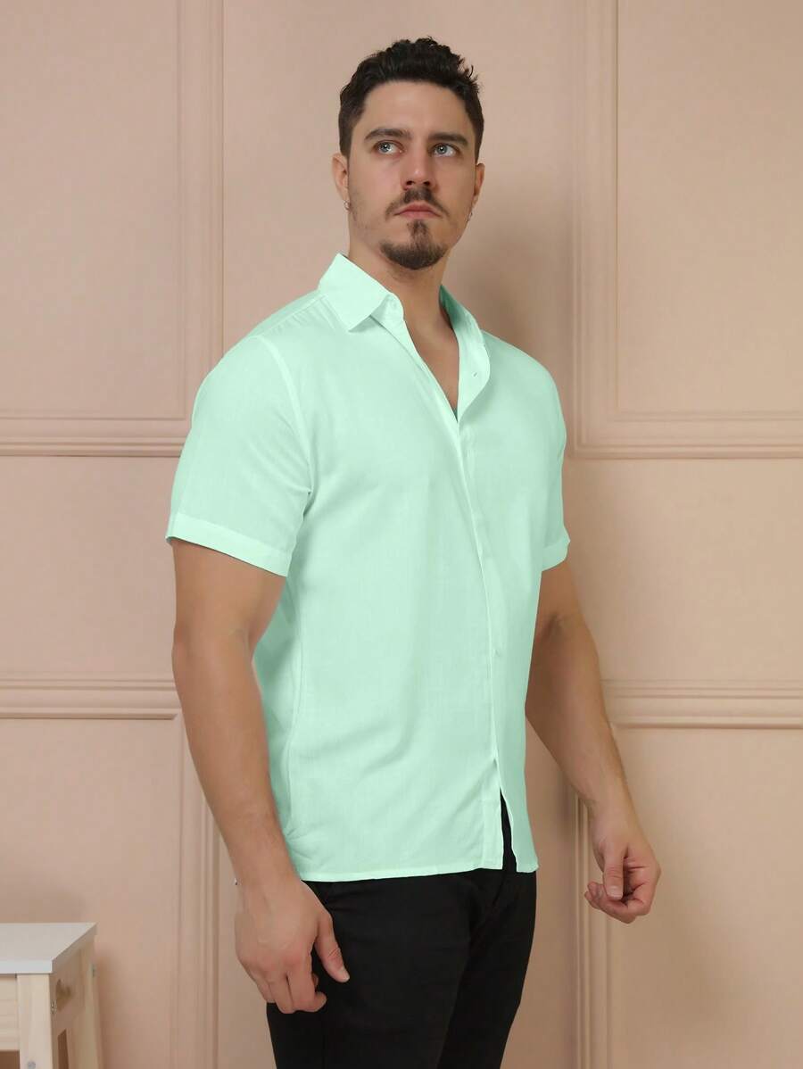 Camisa Social Masculino Manga Curta De Botão Lisa