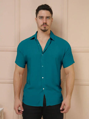 Camisa Social Masculino Manga Curta De Botão Lisa