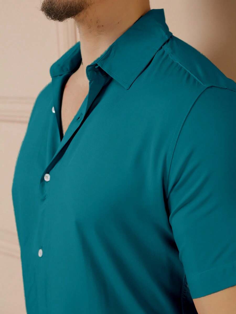 Camisa Social Masculino Manga Curta De Botão Lisa