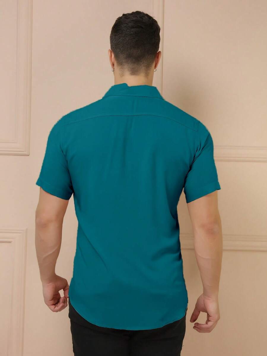Camisa Social Masculino Manga Curta De Botão Lisa