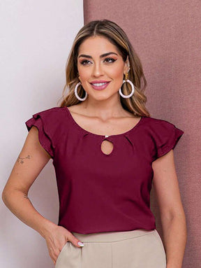 Blusa Feminina Babado Manga Curta Regata Moda Verão
