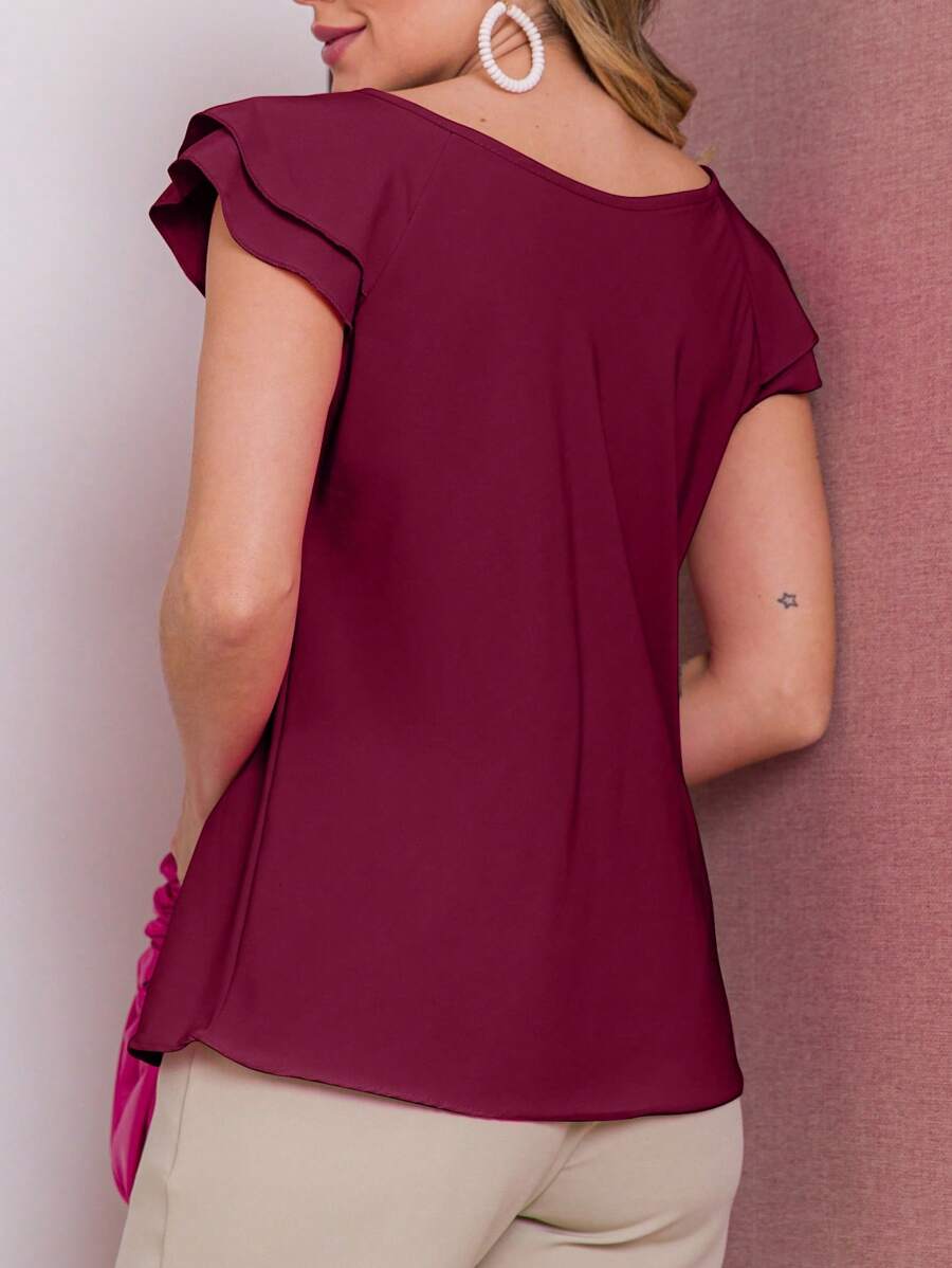 Blusa Feminina Babado Manga Curta Regata Moda Verão