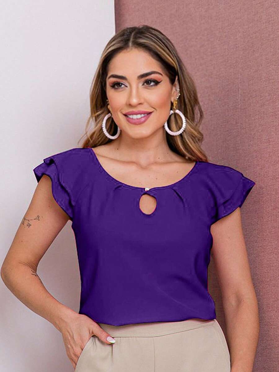 Blusa Feminina Babado Manga Curta Regata Moda Verão