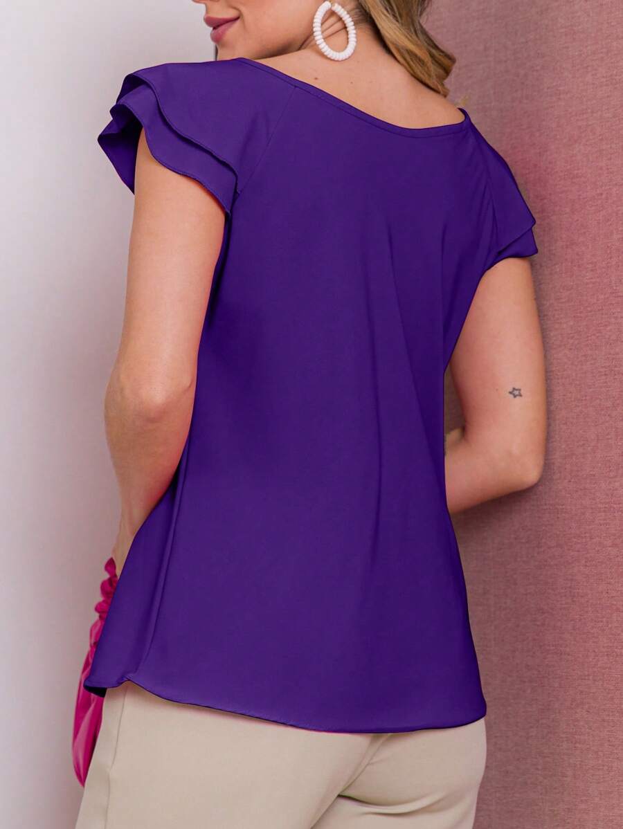 Blusa Feminina Babado Manga Curta Regata Moda Verão