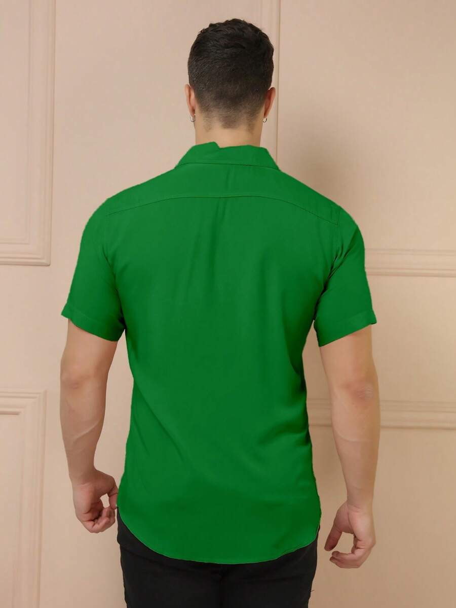 Camisa Social Masculino Manga Curta De Botão Lisa