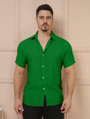 Camisa Social Masculino Manga Curta De Botão Lisa