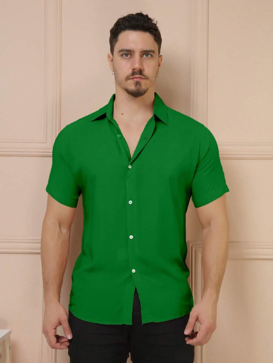 Camisa Social Masculino Manga Curta De Botão Lisa