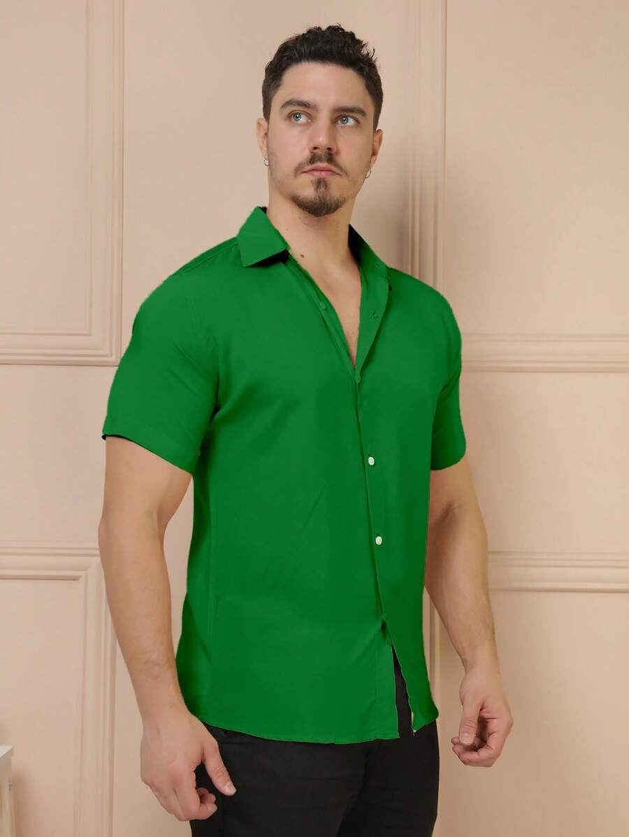 Camisa Social Masculino Manga Curta De Botão Lisa