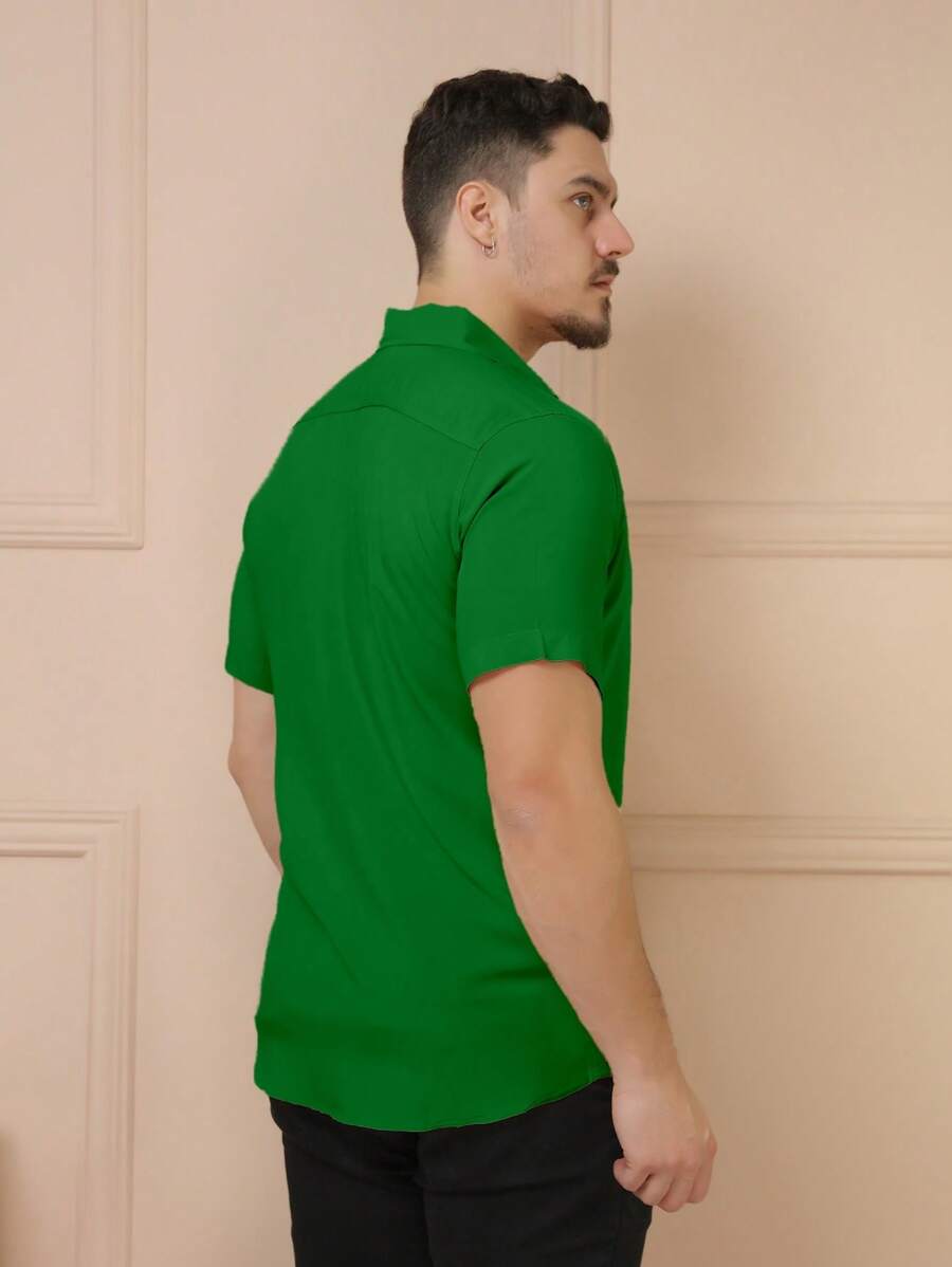 Camisa Social Masculino Manga Curta De Botão Lisa