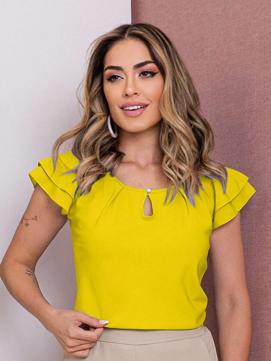 Blusa Feminina Babado Manga Curta Regata Moda Verão