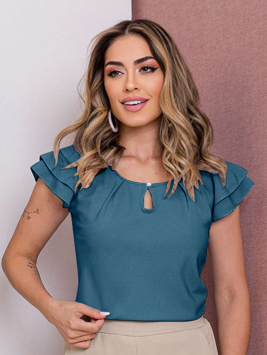 Blusa Feminina Babado Manga Curta Regata Moda Verão
