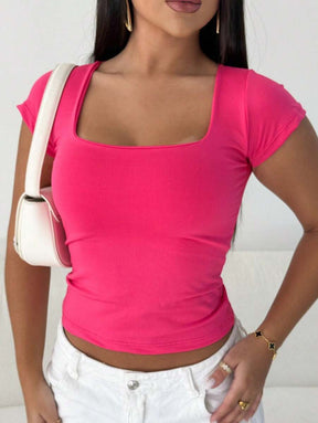 Blusa Feminina Básica Decote Quadrado Manga Curta Baby Look
