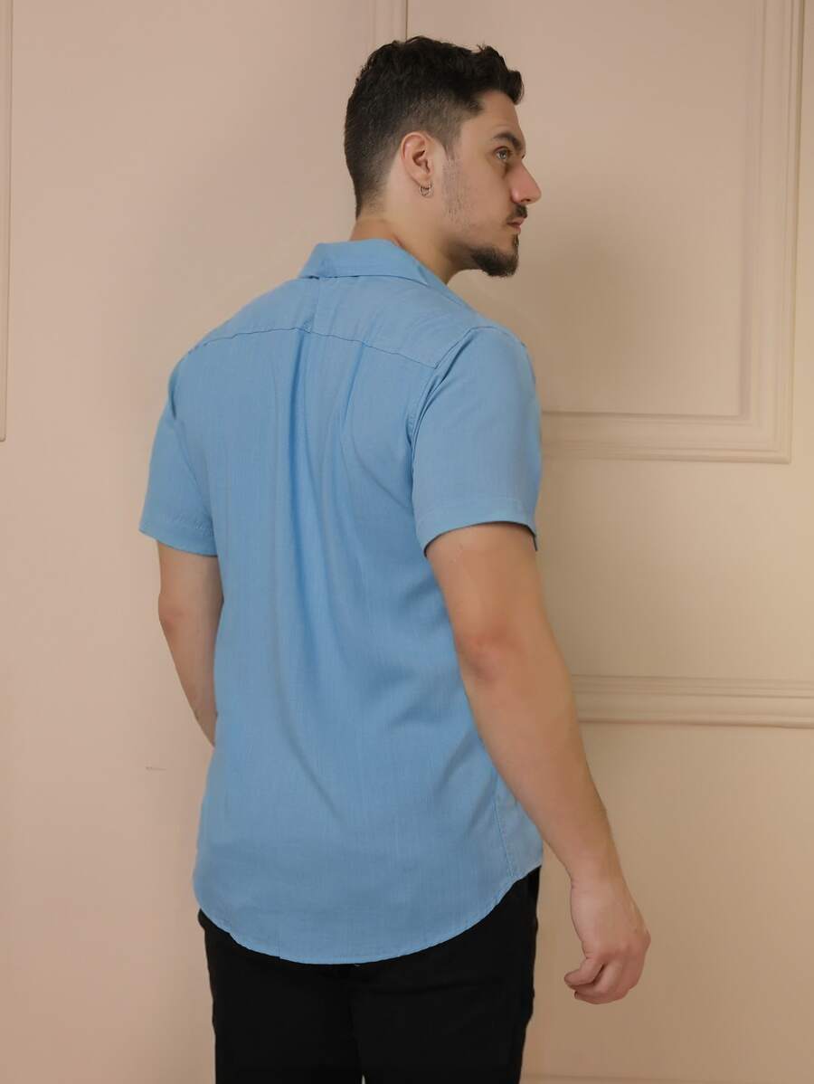 Camisa Social Masculino Manga Curta De Botão Lisa