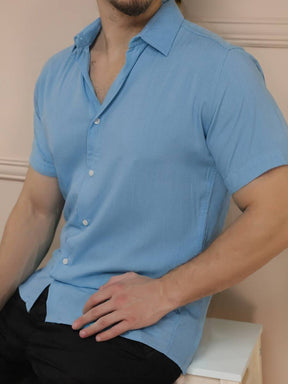 Camisa Social Masculino Manga Curta De Botão Lisa