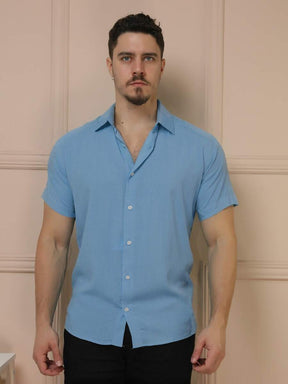 Camisa Social Masculino Manga Curta De Botão Lisa