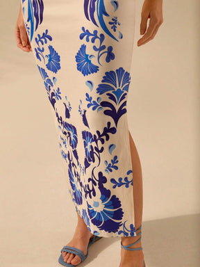 Vestido Midi Estampado Azul Boêmio