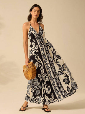 Vestido Longo Casual Tropical Frente-Única