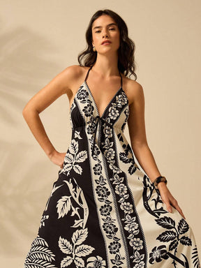 Vestido Longo Casual Tropical Frente-Única