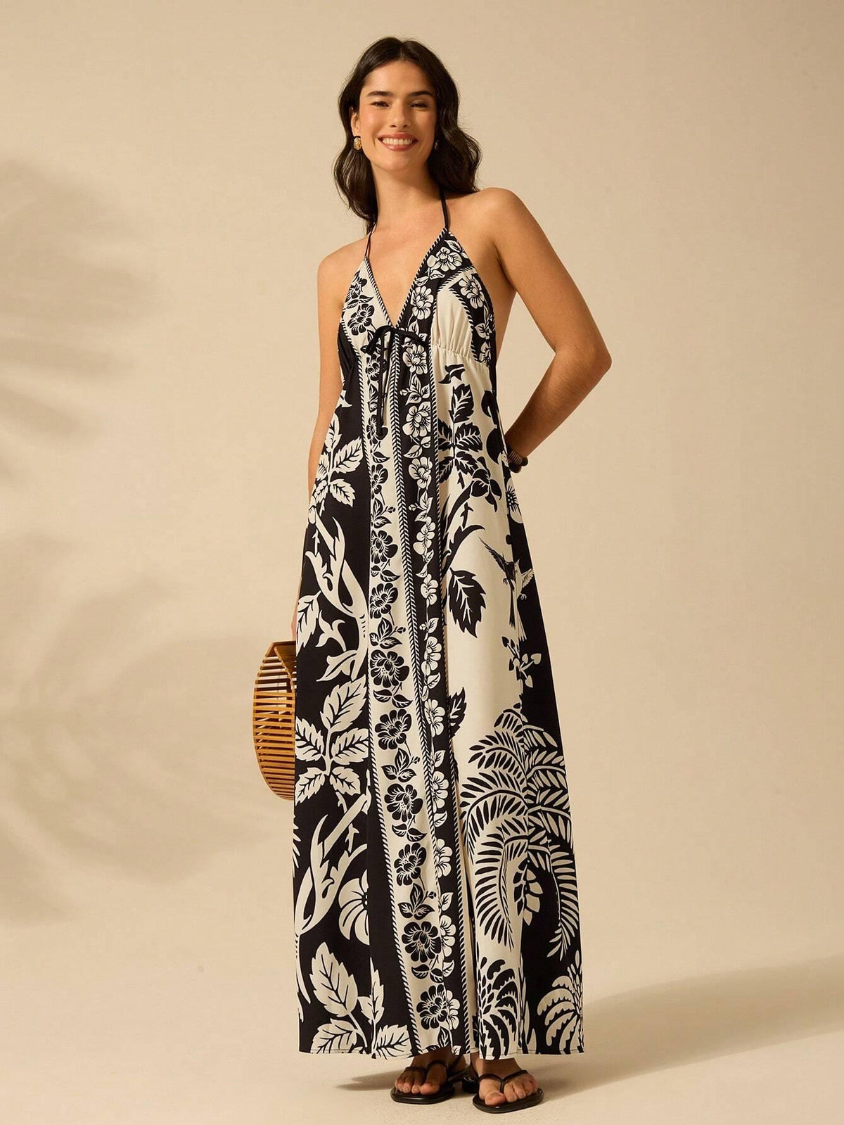 Vestido Longo Casual Tropical Frente-Única