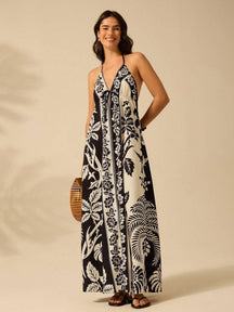 Vestido Longo Casual Tropical Frente-Única