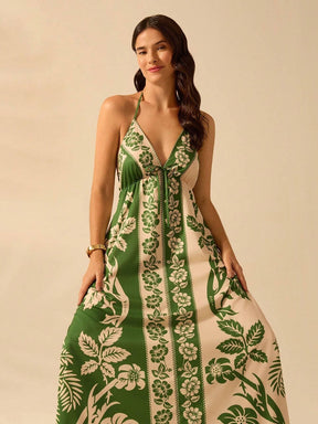 Vestido Longo Casual Tropical Frente-Única