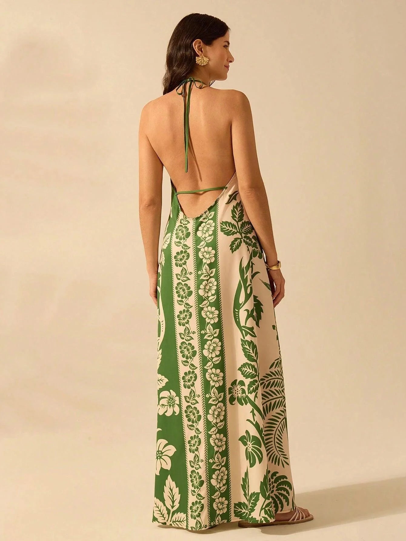 Vestido Longo Casual Tropical Frente-Única