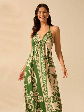 Vestido Longo Casual Tropical Frente-Única