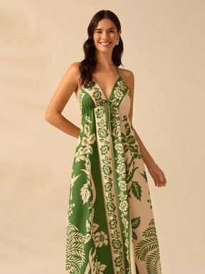 Vestido Longo Casual Tropical Frente-Única