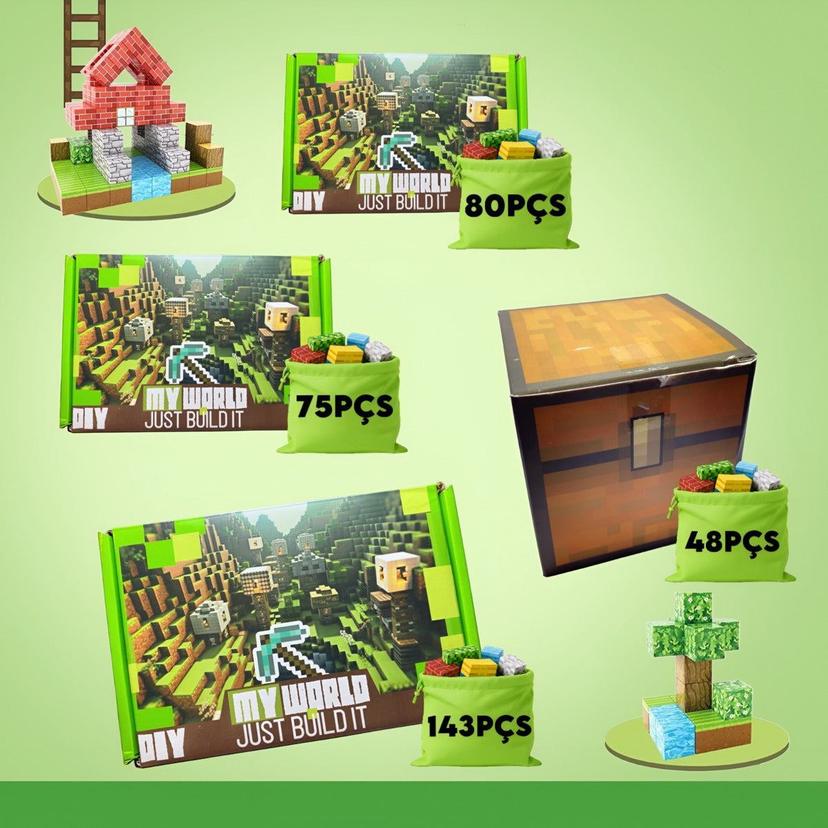 Kit 87 Blocos Magnéticos Construção Minecraft Brinquedo Quantidade De Peças 32
