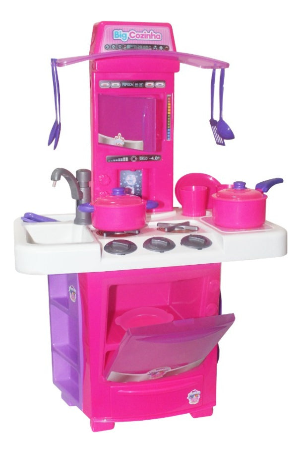 Brinquedo Cozinha Completa + Acessórios Big Star 16 Peças Cor Rosa