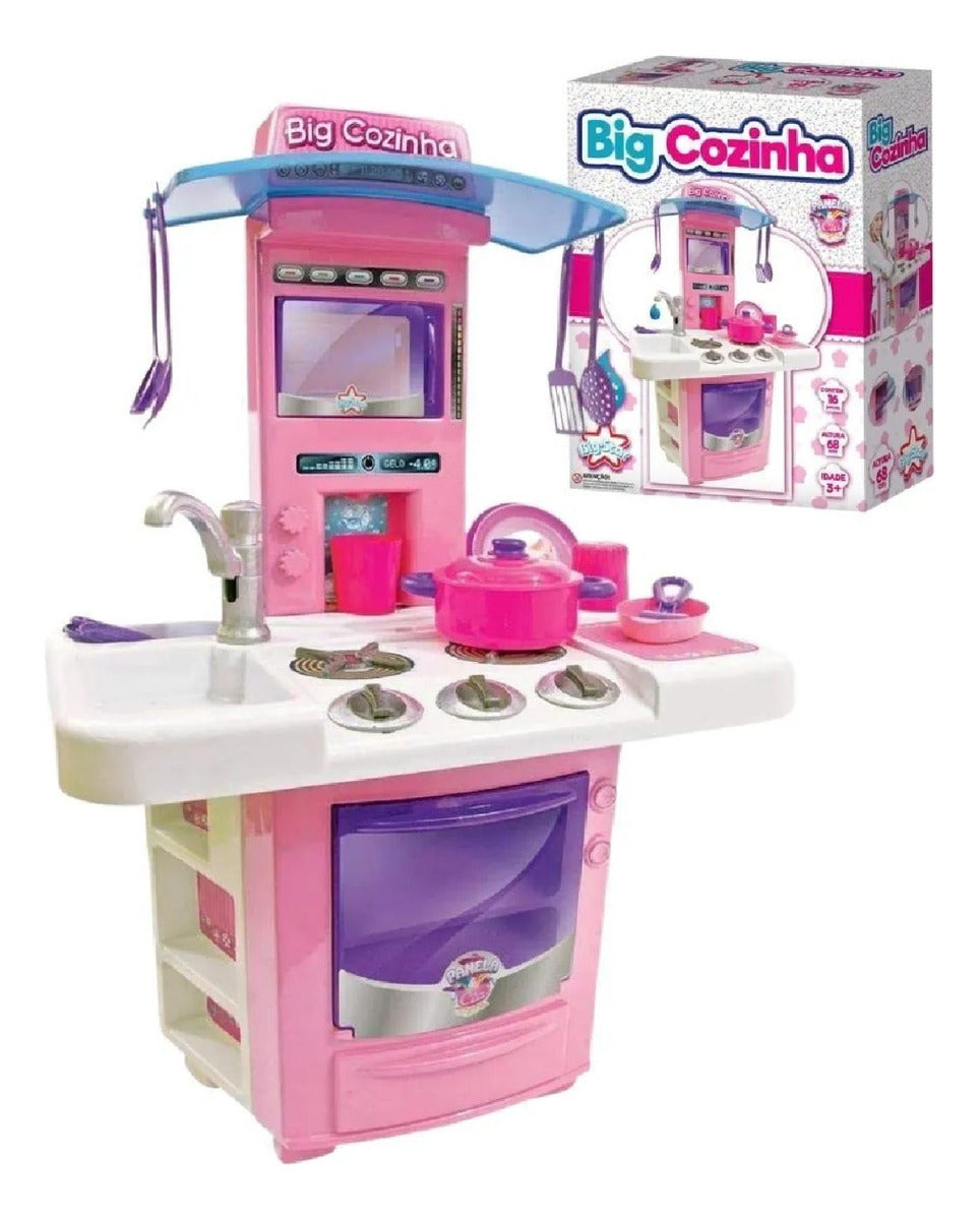 Brinquedo Cozinha Completa + Acessórios Big Star 16 Peças Cor Rosa