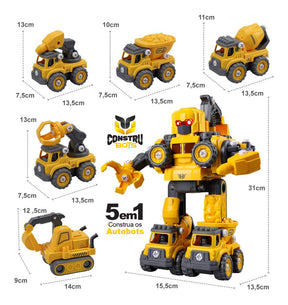 Robô Carrinho Brinquedo 5 em 1 Construbots Monta e Desmonta Educativo Infantil com Ferramentas Criativas