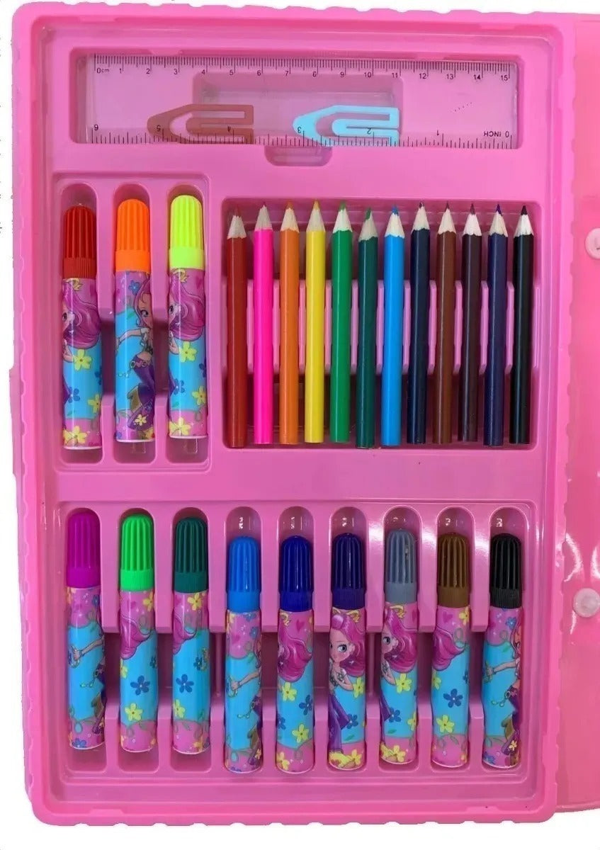 Ninho Boy 68 peças Cor Unicornio Maleta Pintura Infantil Estojo Escolar Canetinha