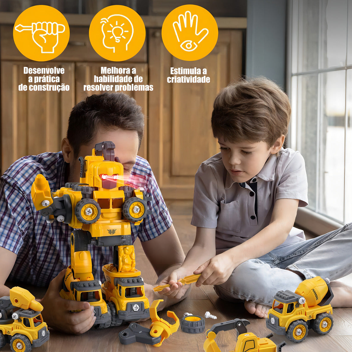 Robô Carrinho Brinquedo 5 em 1 Construbots Monta e Desmonta Educativo Infantil com Ferramentas Criativas