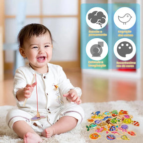 Brinquedo Magnética Infantil Pescaria 51 Peixes + 3 Varinhas Cor 51pz