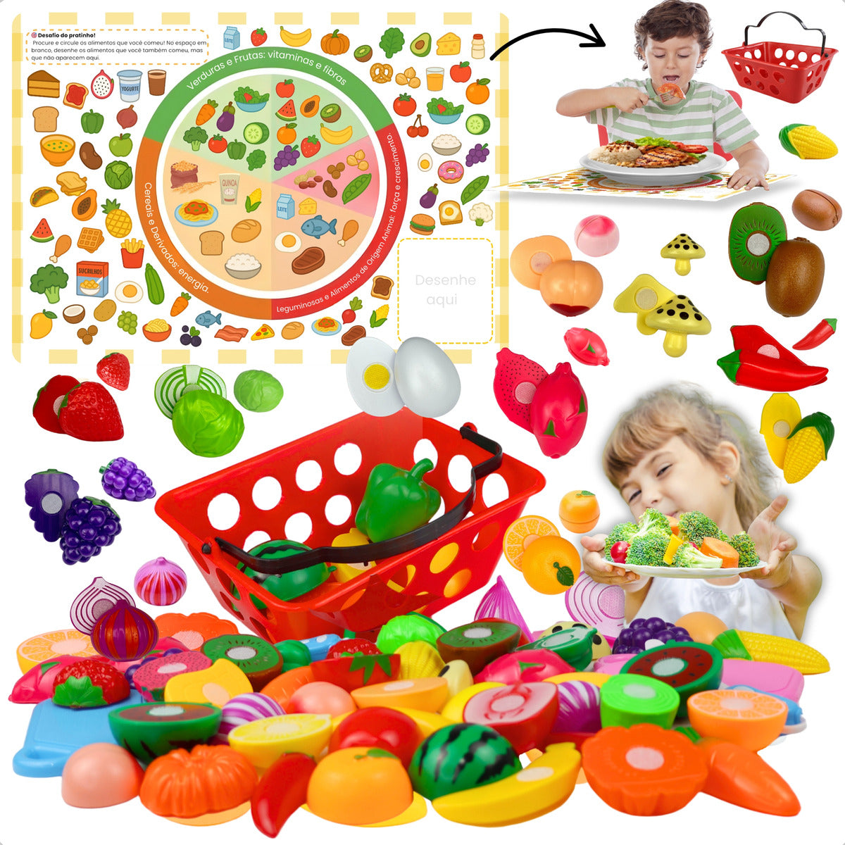 Brinquedo Unotoys Comidinha Cozinha Cortar Frutas Legume 25pçs Cor Colorido
