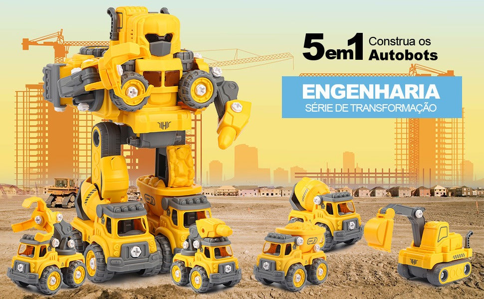 Robô Carrinho Brinquedo 5 em 1 Construbots Monta e Desmonta Educativo Infantil com Ferramentas Criativas