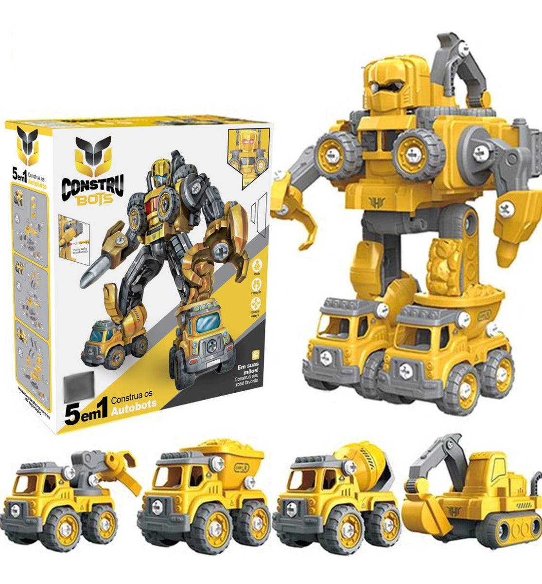 Robô Carrinho Brinquedo 5 em 1 Construbots Monta e Desmonta Educativo Infantil com Ferramentas Criativas