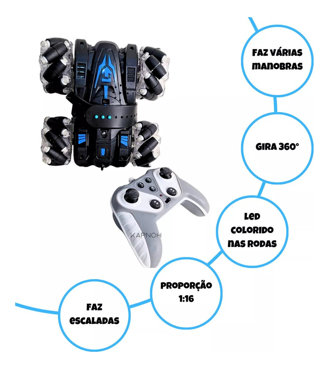 Carrinho De Controle Remoto Inteligente 9 Funções Rápido 360º