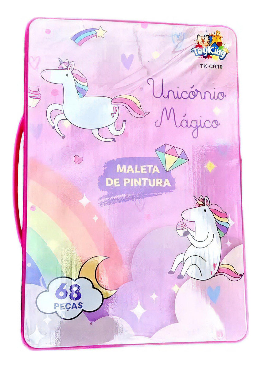 Ninho Boy 68 peças Cor Unicornio Maleta Pintura Infantil Estojo Escolar Canetinha