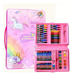 Ninho Boy 68 peças Cor Unicornio Maleta Pintura Infantil Estojo Escolar Canetinha