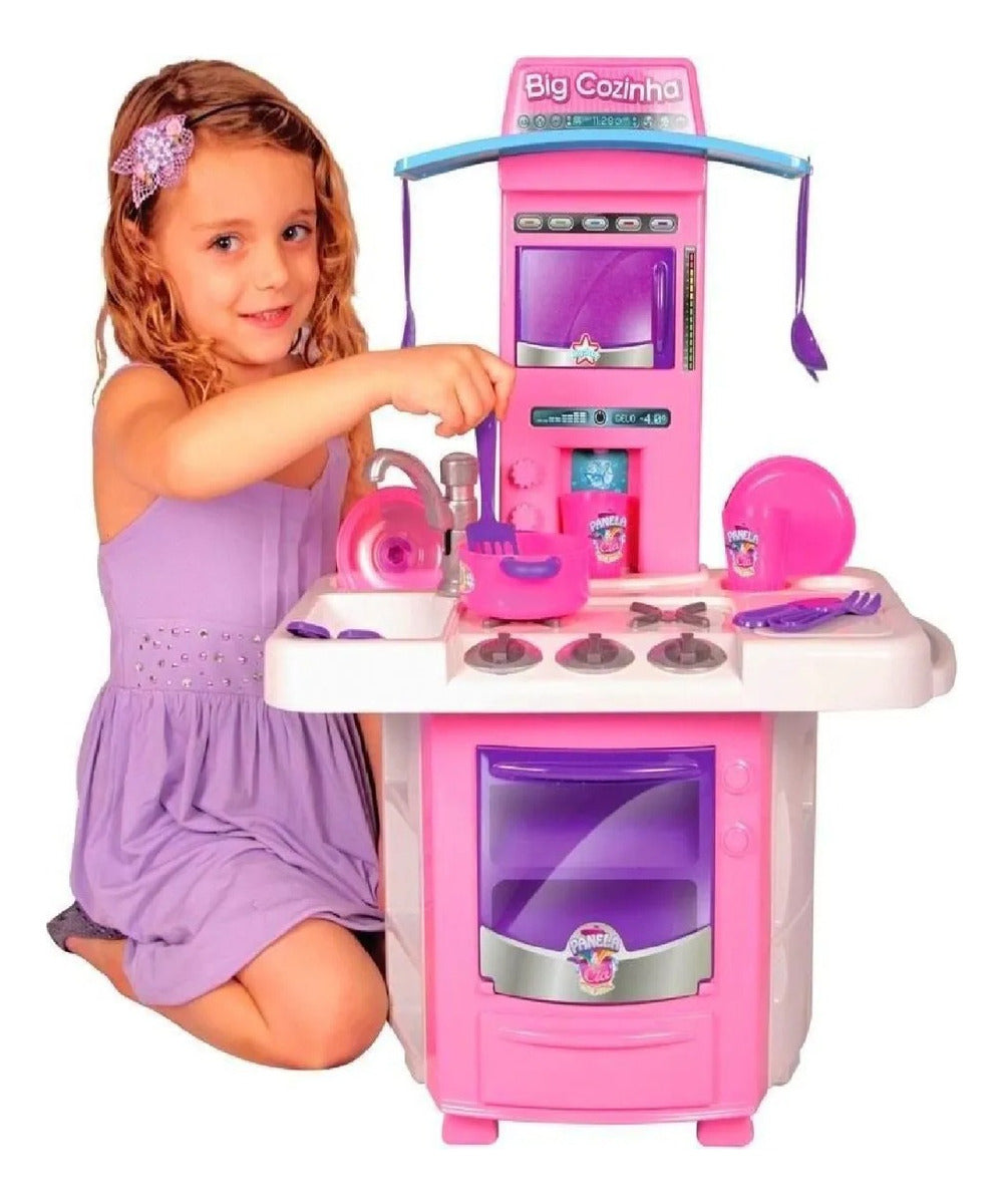 Brinquedo Cozinha Completa + Acessórios Big Star 16 Peças Cor Rosa