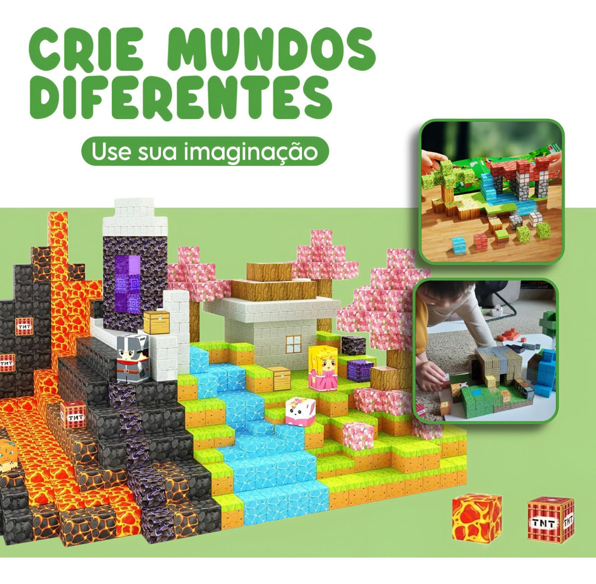 Kit 87 Blocos Magnéticos Construção Minecraft Brinquedo Quantidade De Peças 32